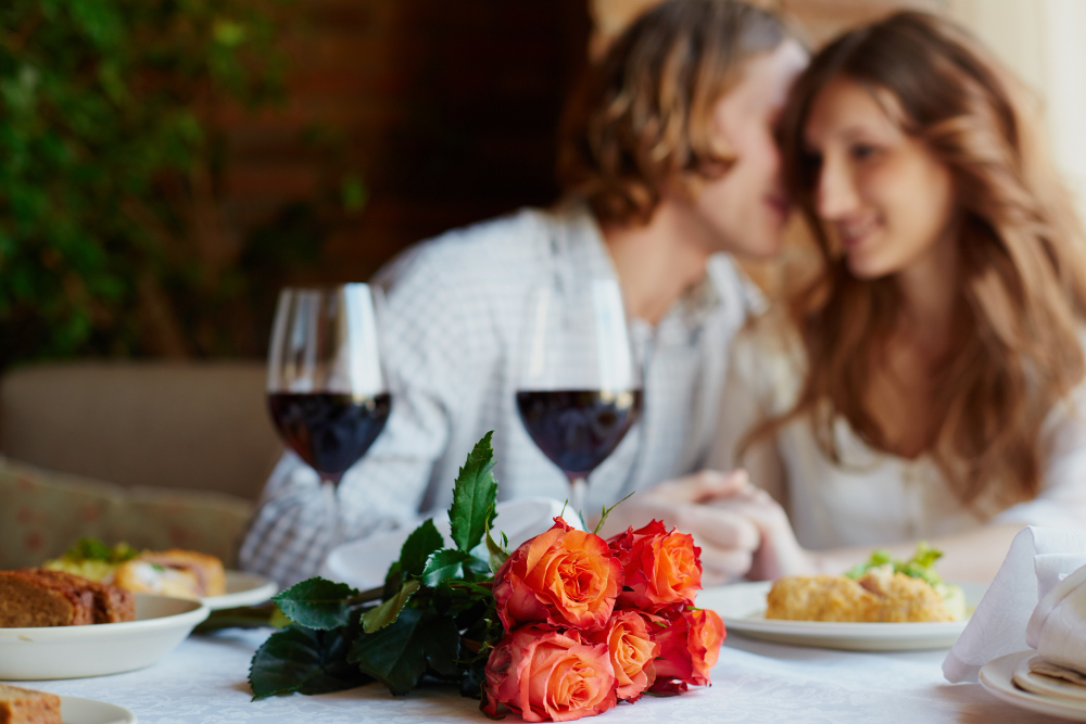 Vancouver couple sharing a relaxed dinner and conversation